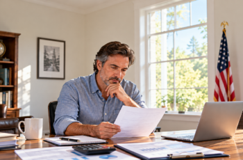 Small-business owner reviewing SBA loan documents after rule changes